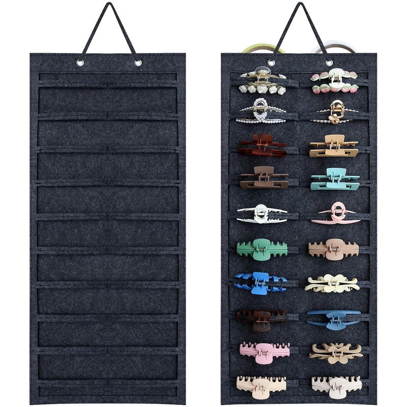 SMUK Claw Clip Organizer for Women, Hanging Mount Hair Clips Holder Organizer for Girls, Hair Bow Claw Clip Stand Storage for Wall, Door, Closet, Horizontal Dark Gray - Image 1